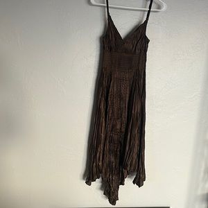 Brown Silk & Pleated Dress